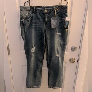Democracy Blue Slim Straight Jeans with Distressed Details